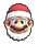 a pixel art drawing of a santa claus face with a red hat and beard .