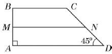 a black and white drawing of a trapezoid with a 45 degree angle between the two sides .