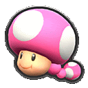 a pink mushroom with a white polka dot on it 's head and tail .