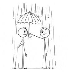 a stick figure is holding an umbrella for another stick figure .