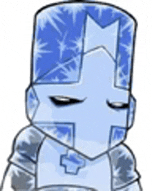 a cartoon of a knight wearing a blue helmet and armor .