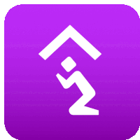 a purple icon with a white icon of a person kneeling down