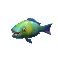 a green and blue fish with its mouth wide open