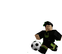 a roblox character is holding a soccer ball and wearing an emirates shirt