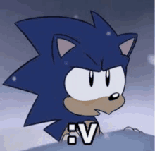 a cartoon of sonic the hedgehog standing on top of a snowy hill .