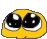 a pixel art drawing of a yellow smiley face with black eyes on a white background .