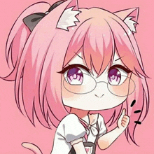 a cute anime girl with pink hair and glasses is giving a thumbs up .