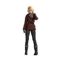 a 3d model of a woman wearing a brown coat and scarf