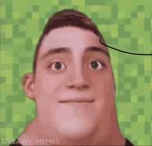 a close up of a man 's face with the words creamy memes on the bottom right