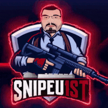 a cartoon of a man holding a sniper rifle with the words snipeuist written below him