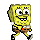 a pixel art drawing of spongebob squarepants walking .