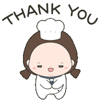 a cartoon of a girl with a chef 's hat on her head says thank you