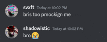 a screenshot of a discord conversation between two people