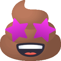 a cartoon illustration of a brown poop with pink stars in its eyes