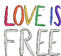 the word love is free is written in rainbow colors