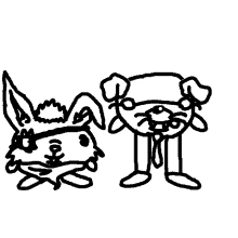 a black and white drawing of a rabbit and a dog wearing sunglasses .