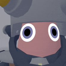 a close up of a cartoon character 's face with big eyes