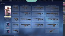 a screenshot of a video game shows a variety of guns and weapons