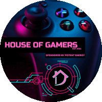 a video game controller with the words house of gamers sponsored by potent energy written on it