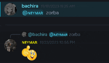 a screenshot of a conversation between bachira and neymar zorba