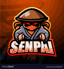 a ninja with a hat and the word senpai on it