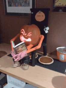 a pumpkin is reading a book called pumpkin pies