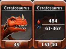 two cards for ceratosaurus with the number 49 and lvl 40