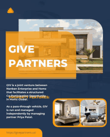 an advertisement for give partners with a picture of a house