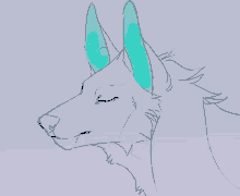 a drawing of a wolf with blue ears