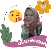 a picture of a woman with a flower and a sticker that says kasi senyum ajaa