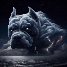 a dog made of clouds is surrounded by lightning