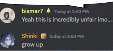 a screenshot of a discord chat between shinki and bismar7