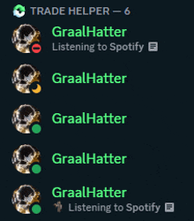 a screenshot of a trade helper that is listening to spotify