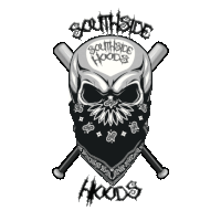 a logo for southside hoods with a skull wearing a bandana and crossed bats