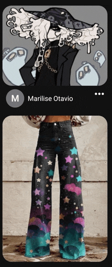 a drawing of a person and a picture of a pair of pants with stars on them by marilise otavio