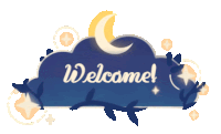 a blue sign that says welcome with a crescent moon