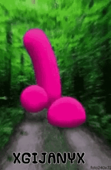 a pink penis is walking down a path with the words xcijanyx written on the bottom