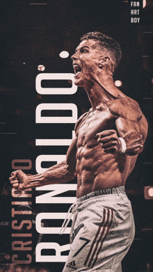 a poster for cristiano ronaldo with a shirtless athlete