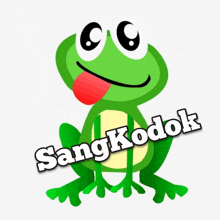 a green frog with a red tongue sticking out and the words sangkodok written below it