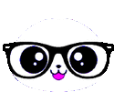 a panda wearing glasses with a purple tongue .