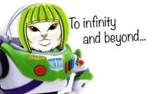 a toy buzz lightyear with the words to infinity and beyond written on it