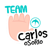 a sticker that says team carlos osorio with a hand on it