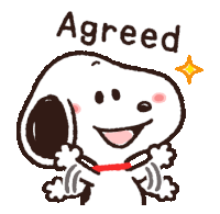 a cartoon of snoopy with the words agreed written on it