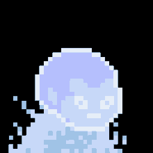 a pixel art drawing of a ghost with a sad look on its face