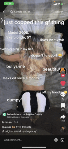 a screenshot of a couple tiktok showing a girl laying on her back