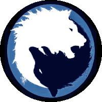 a blue circle with a white silhouette of a lion on it