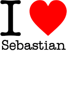 a red heart with the word sebastian on it