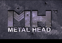 a metal head logo on a purple background