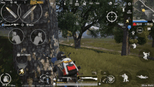 a screenshot of a game called pubg mobile shows a person standing next to a tree