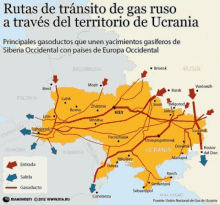 a map of routes de transito de gas ruso a traves del territorio de ucrania